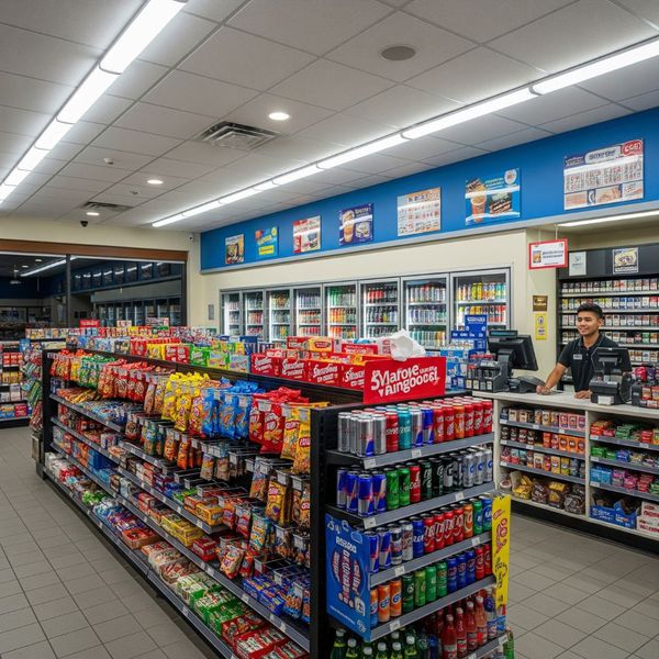 The inside of a well-lit gas station