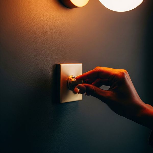 A person using a dimmer switch, illustrating the concept of energy-efficient lighting control. A person using a dimmer switch, illustrating the concept of energy-efficient lighting control.
