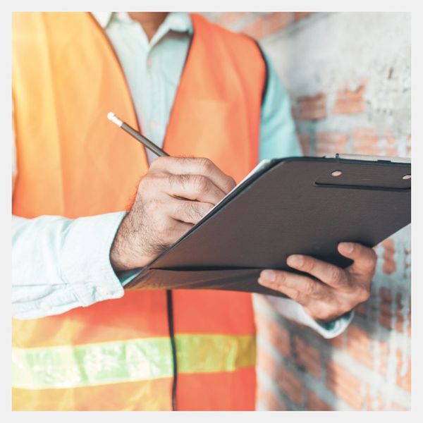 man in safety vest inspecting space