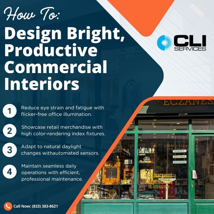 Design Bright, Productive Commercial Interiors Infographic.