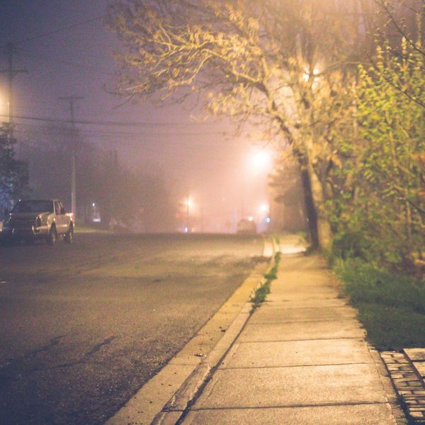 Well-lit sidewalk