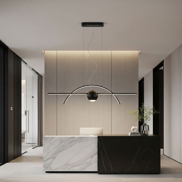 Sleek, modern, customized business light over a front desk Sleek, modern, customized business light over a front desk