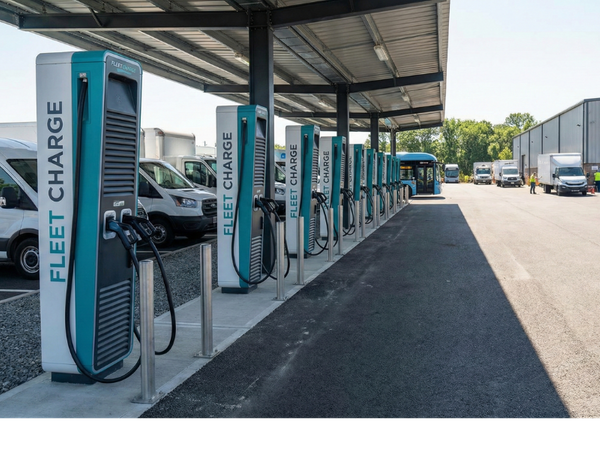 Row of EV charging stations
