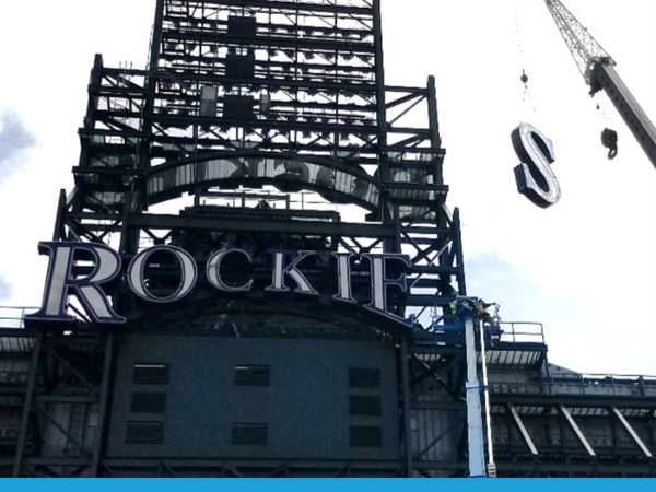 Colorado Rockies sign being repaired by CLI Services Colorado Rockies sign being repaired by CLI Services