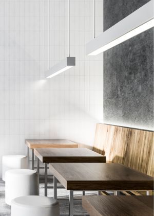 Cafe interior with modern lighting