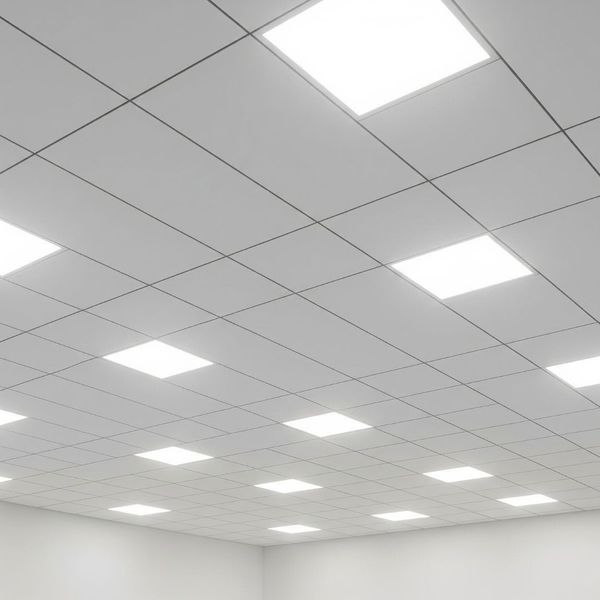 Modern, low-maintenance LED fixtures integrated into a commercial ceiling. Modern, low-maintenance LED fixtures integrated into a commercial ceiling.