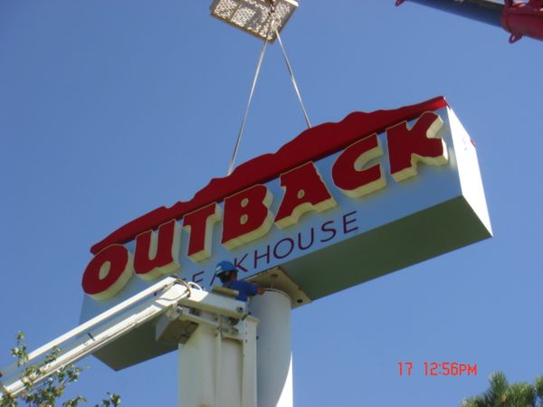 New Outback Steakhouse sign installation