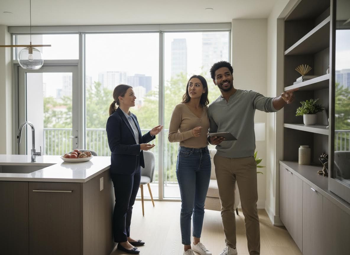 Real Estate Agent Showing Modern Apartment to Young Couple