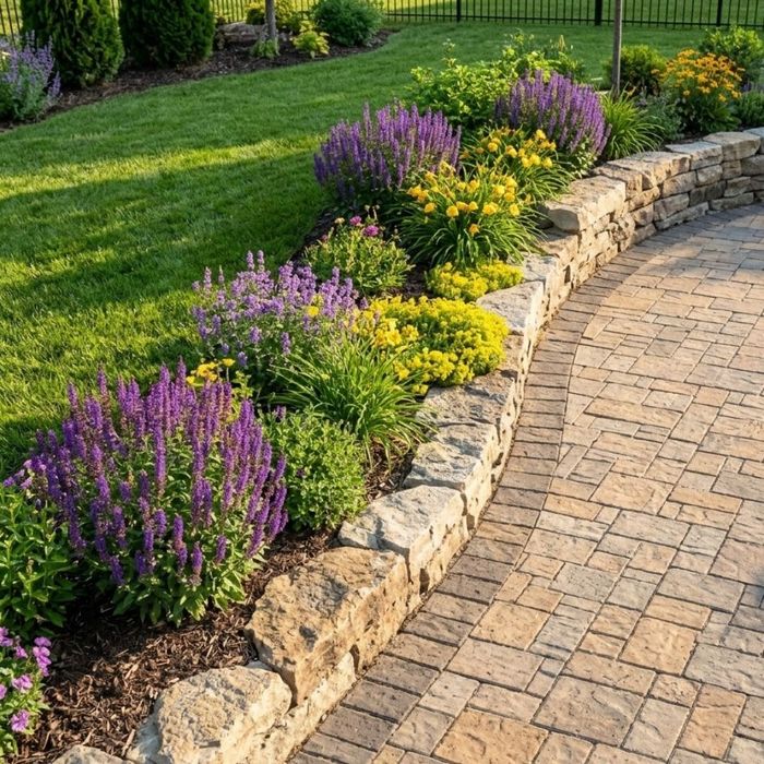 retaining wall along a patio