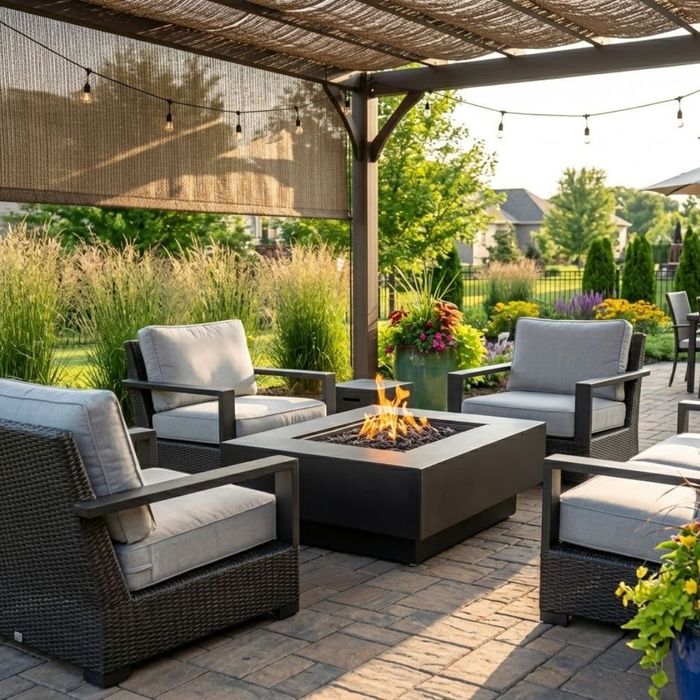 fire pit on the patio