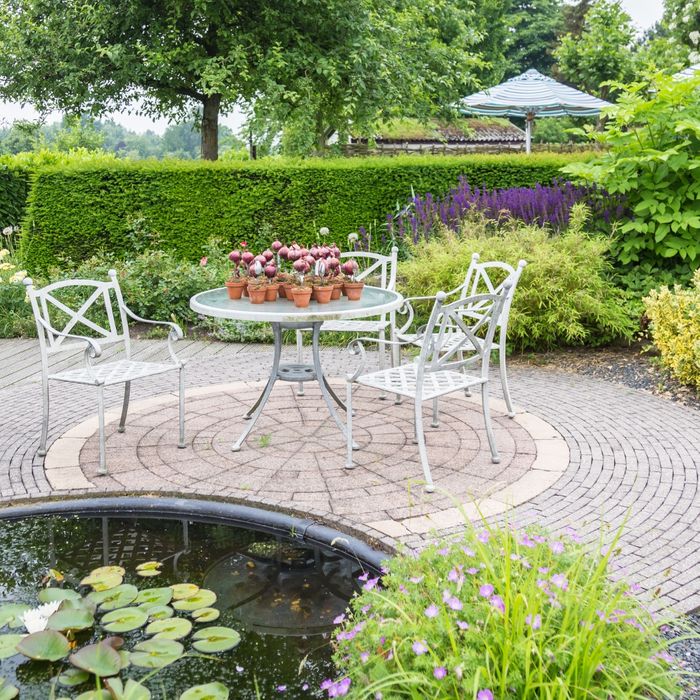 stone patio around pond