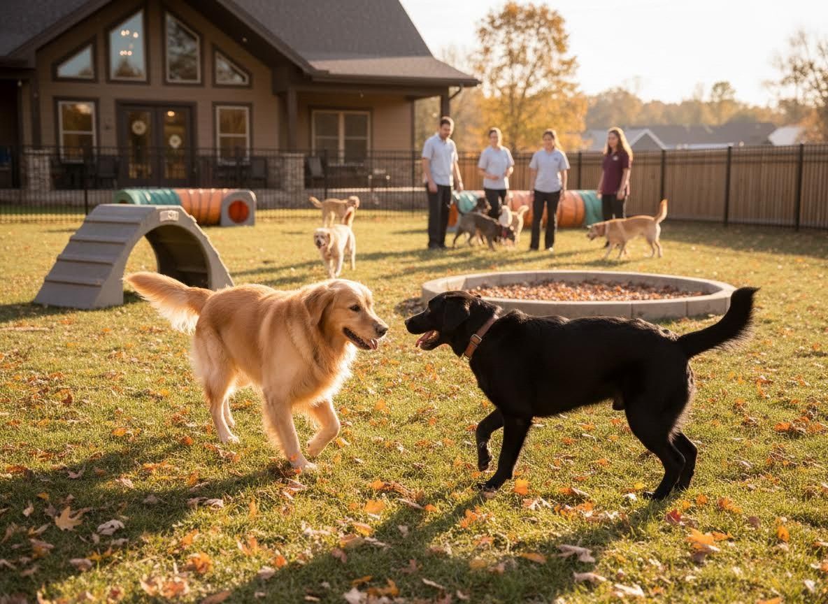 Dogs Playing at an Outdoor Doggy Daycare