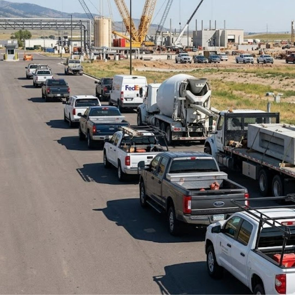 long line of traffic entering the worksite