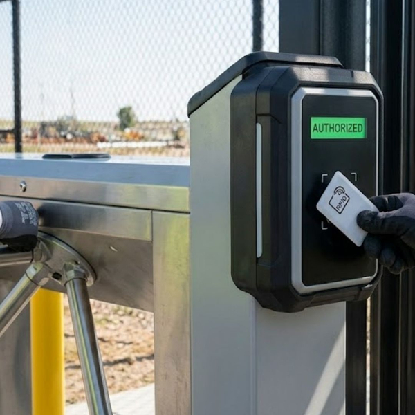 person using an access card to enter work site person using an access card to enter work site