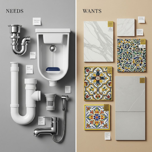 A mood board separating renovation needs from wants