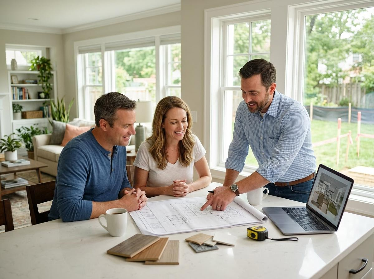 Homeowners and contractor discussing renovation plans