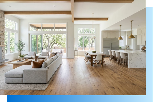 bright, airy main floor with wide-plank hardwood floors