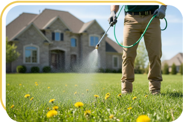 A lush, weed-free lawn in Georgia receiving professional fertilization and weed control treatments