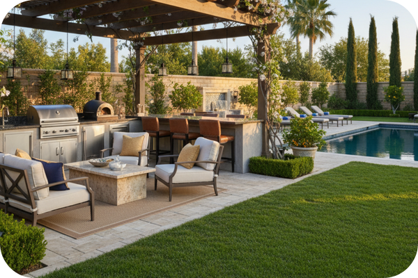 Cozy backyard with outdoor kitchen Cozy backyard with outdoor kitchen