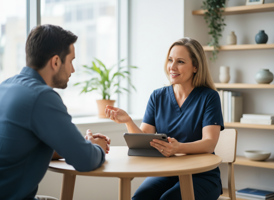 Healthcare Professional Consulting with Male Client