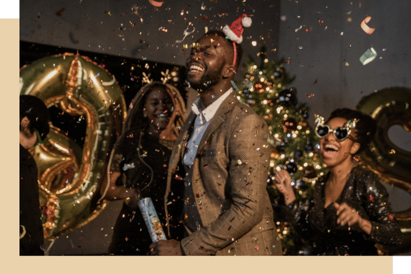 people celebrating at a holiday party