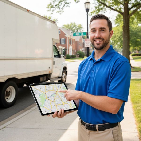 A moving expert from Kane and Family Movers planning the most efficient route in York, PA.