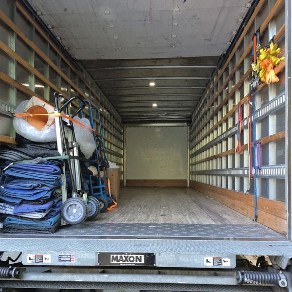 The pack of a moving truck.