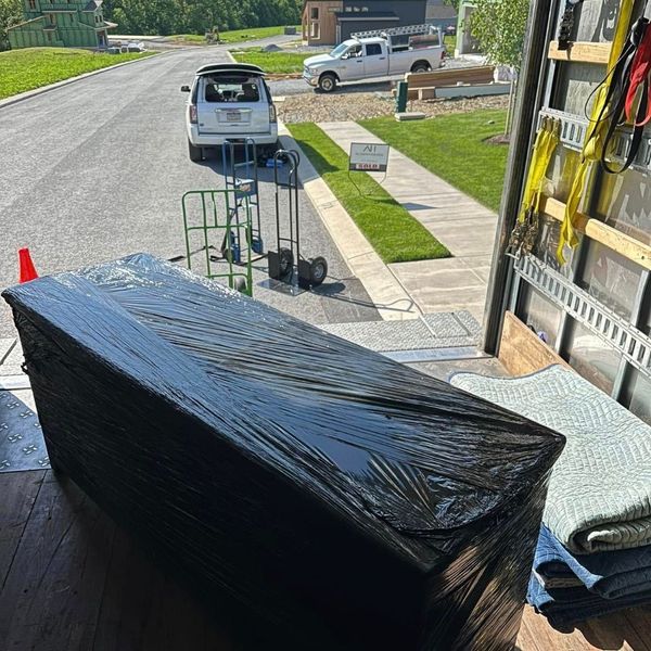The back of a moving truck.