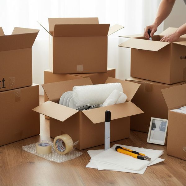 Professional packing supplies ready for a comprehensive move by Kane and Family Movers.