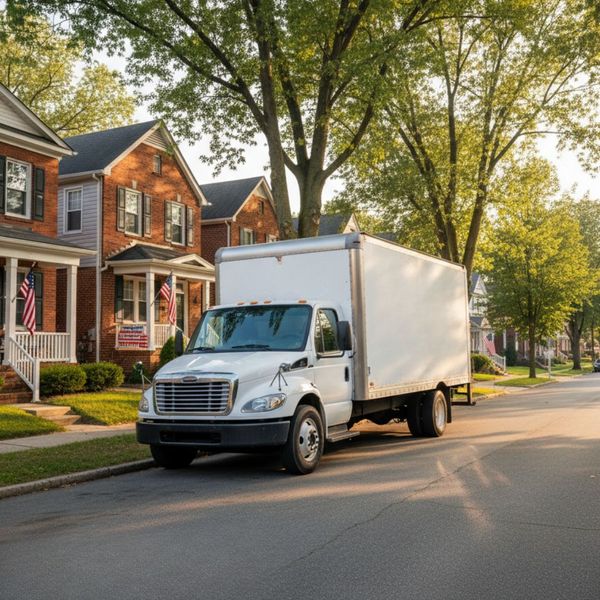 The Kane and Family Movers truck parked in a friendly York, PA neighborhood.