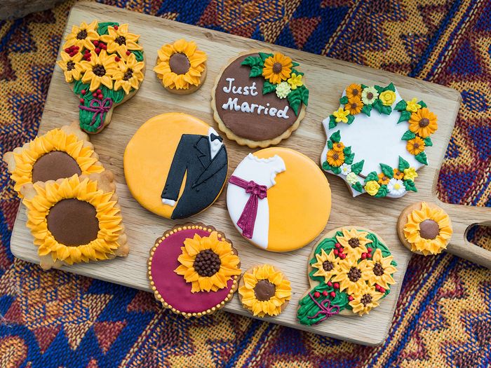 A charcuterie board featuring a spread of cookies.