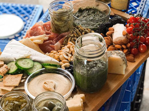 A charcuterie board with vegetables A charcuterie board with vegetables