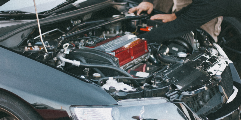 Hood open showing car engine