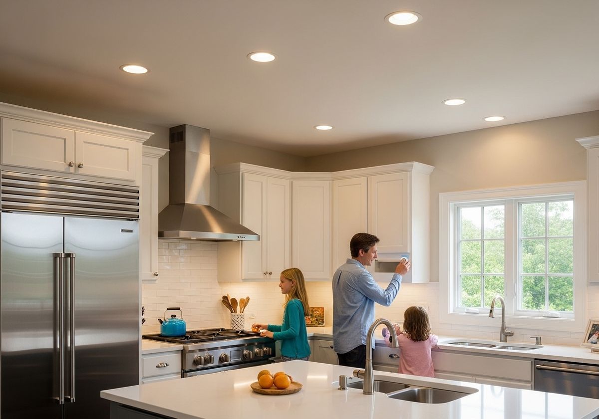 Family Together in Bright, Modern Kitchen