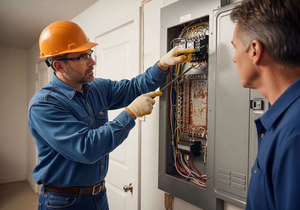 Electrician Inspecting Electrical Panel