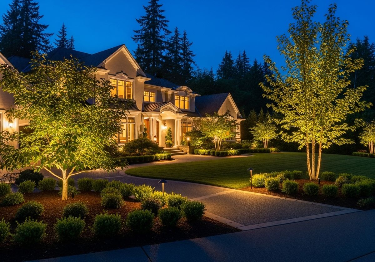 Luxury Home with Landscape Lighting at Dusk