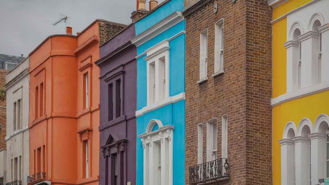 row of colorful homes