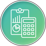 calculator and clipboard with graphs icon