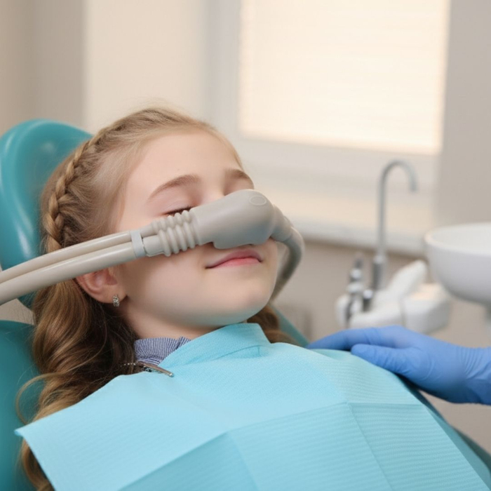 relaxed child receiving laughing gas