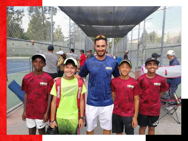 Couch with young tennis players