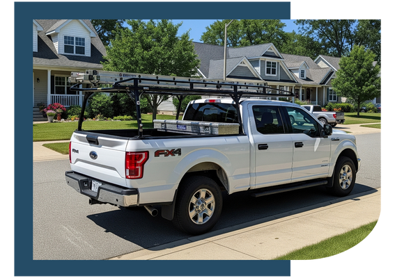 White truck with a ladder