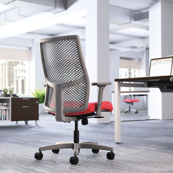 the back curve of a modern office chair