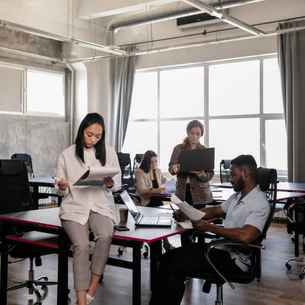 Office workers going over documents 