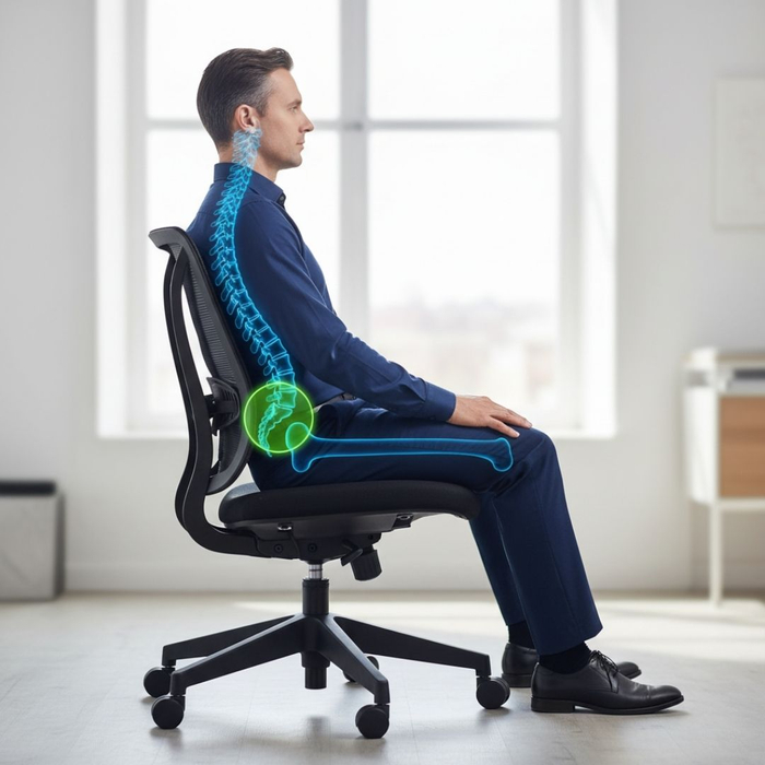 graphic showing spine alignment in office chair graphic showing spine alignment in office chair
