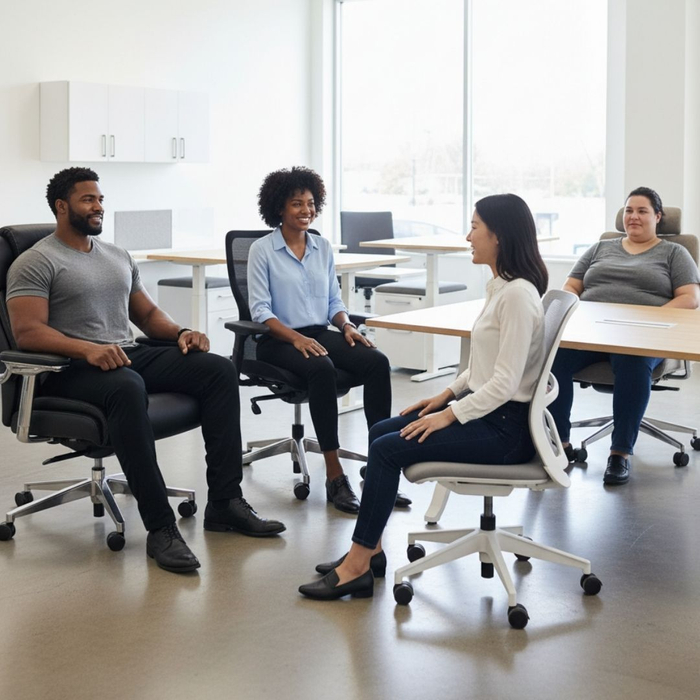 employees trying different office chairs employees trying different office chairs