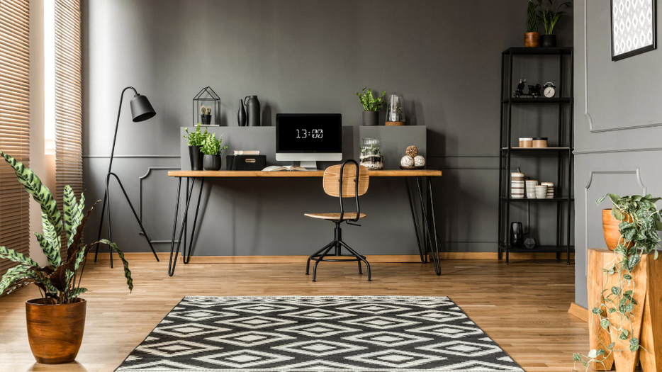 a modern home office with beautiful office furniture