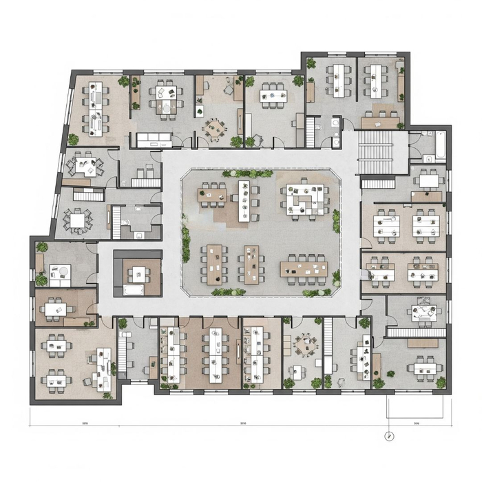 A detailed architectural drawing of a modern office layout plan. 4 Reasons Why Michigan Businesses Trust Kerr Albert for their Office Needs 3.jpg