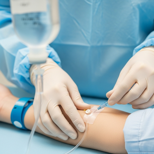 A nurse from our mobile IV Seattle service administering an IV.
