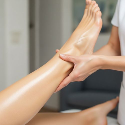 A close-up of a person’s leg being massaged to promote circulation. A close-up of a person’s leg being massaged to promote circulation.