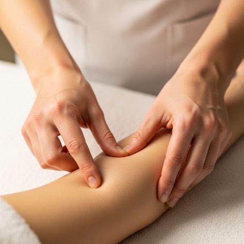 The gentle, rhythmic hand motion of a Manual Lymphatic Drainage Massage.
